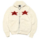 Star Zipper Cardigan - Ivory x Red