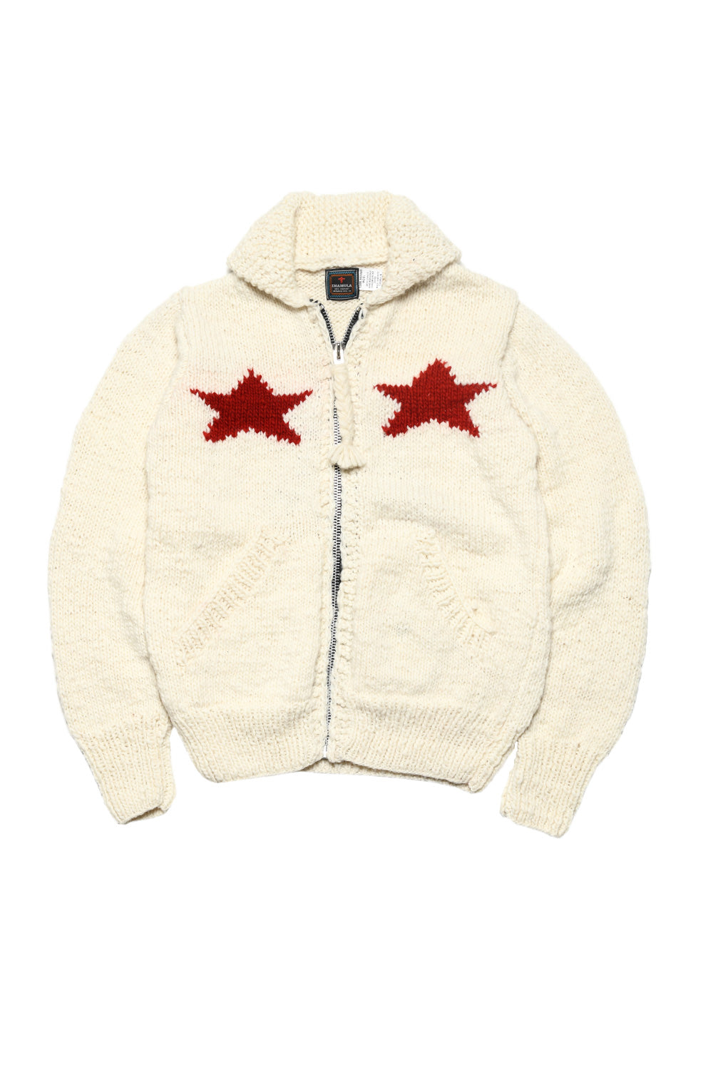 Star Zipper Cardigan - Ivory x Red