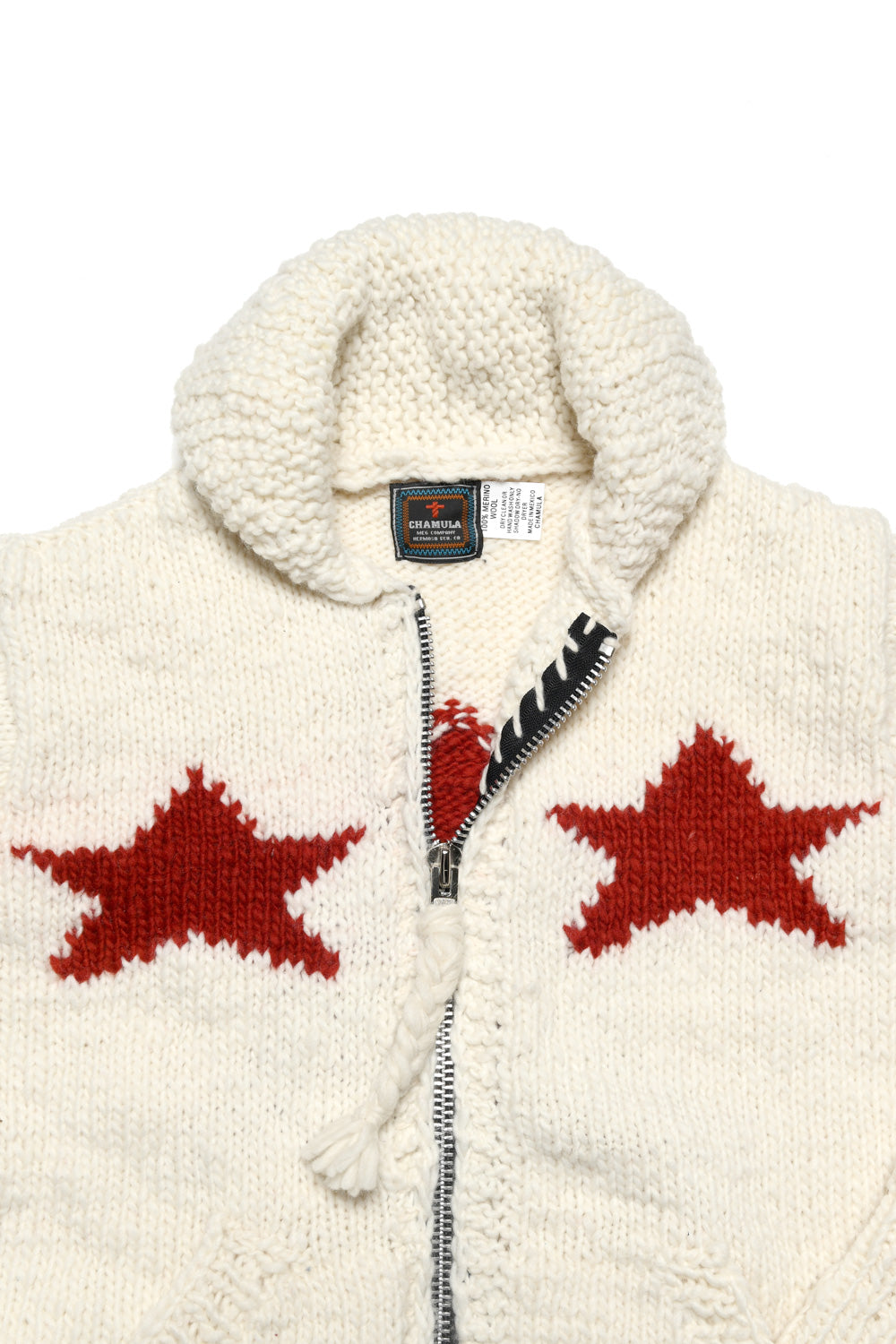 Star Zipper Cardigan - Ivory x Red