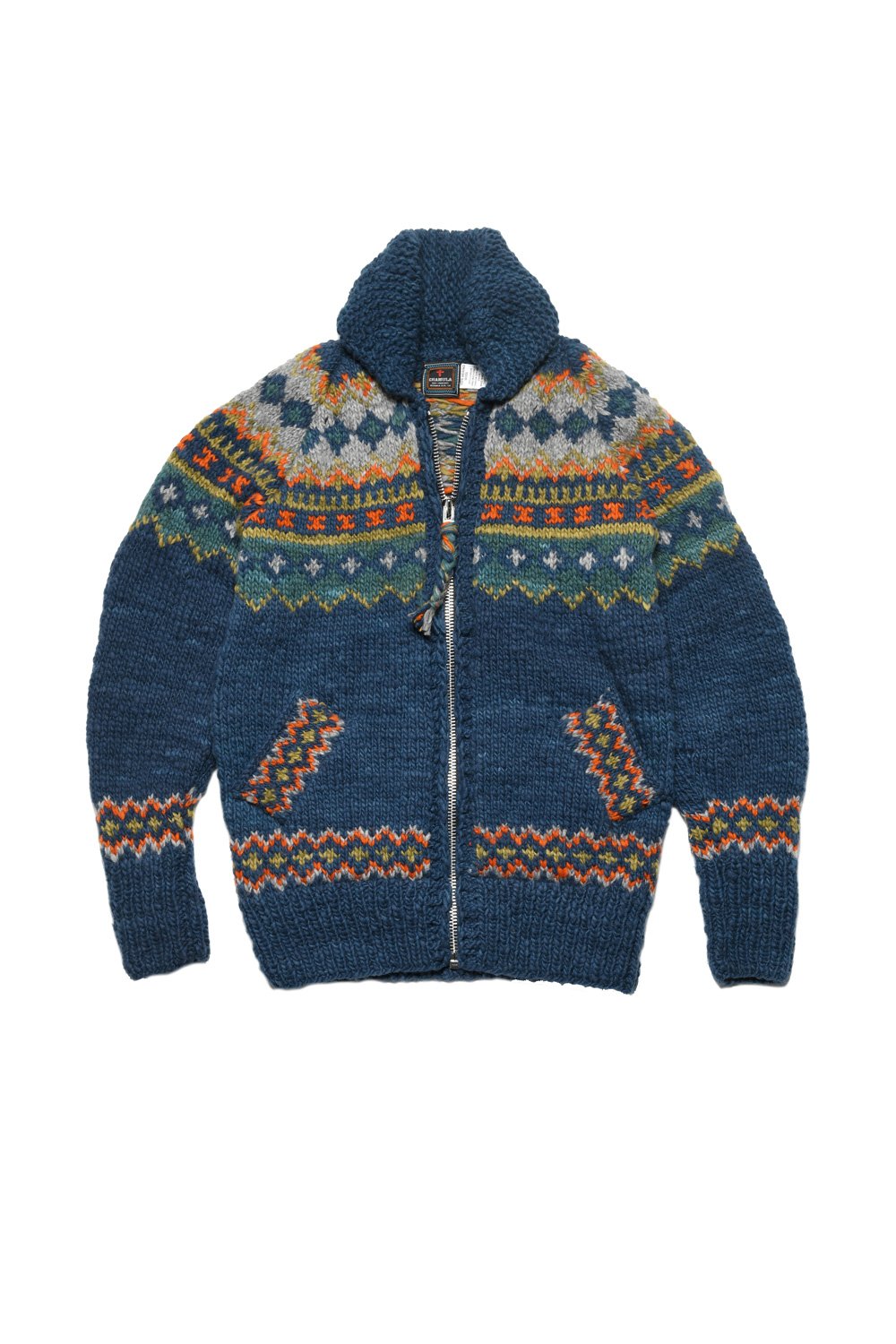 Fair Isle #3 Zipper Cardigan - Dk. real Indigo