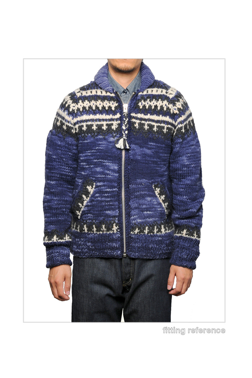 Fair Isle #3 Zipper Cardigan - Dk. real Indigo